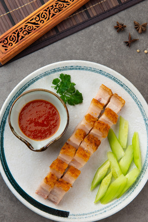Siu Yuk or crispy roasted belly pork Chinese styleの写真素材