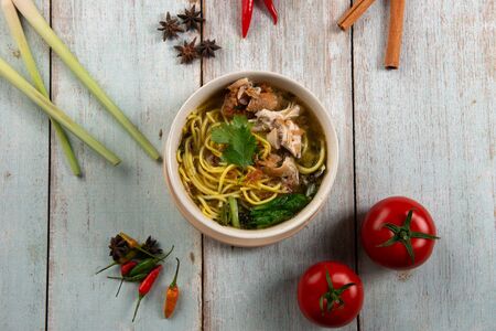 traditional malay style soup noodles の写真素材