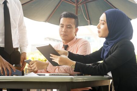 malaysia business people technology and teamwork concept at cafeの写真素材