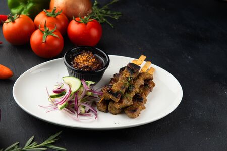 Satay goat satay, lamb with backgroundの写真素材