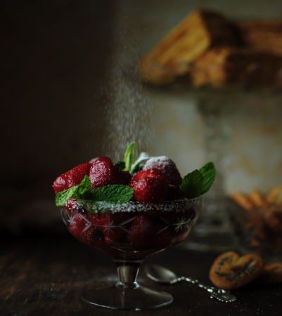 Tasty, juicy, beautiful strawberry in a vaseの写真素材