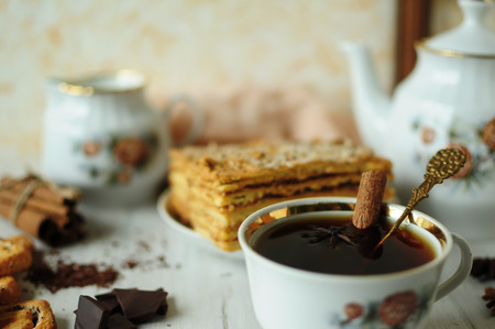 Pleasant tea in a cozy and beautiful atmosphere.の写真素材