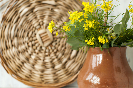 Pot with wildflowers. Wildflowers. Beautiful still life.の写真素材