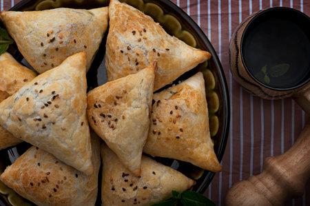 The national dish of Uzbekistan is samsa with greens. Tasty, healthy, spring dish.の写真素材