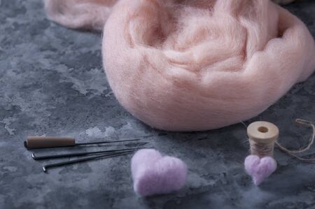 Handmade children's toy. Manual felting. Handwork.の写真素材