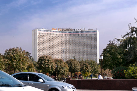 Hotel Uzbekistan on Amir Temur Square in Uzbekistan, in Tashkent.のeditorial素材