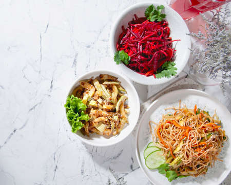 Healthy salads for proper nutrition. fresh vitamins.の写真素材