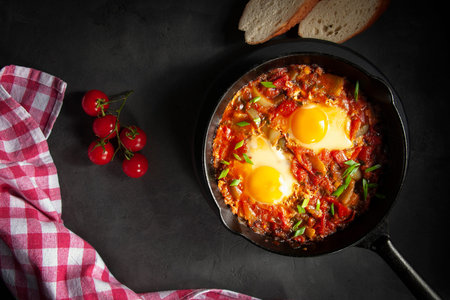 Eggs Poached in Spicy Tomato Pepper Sauceの写真素材