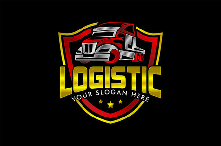 truck logistics, cargo, container, delivery logo template silhouette abstract isolated on black background, company, business logoのイラスト素材