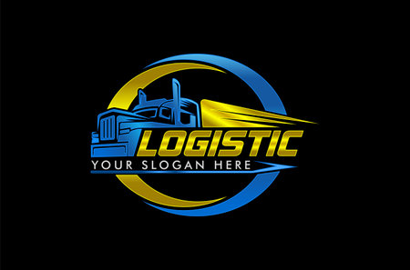 truck logistics, cargo, container, delivery logo template silhouette abstract isolated on black background, company, business logoのイラスト素材