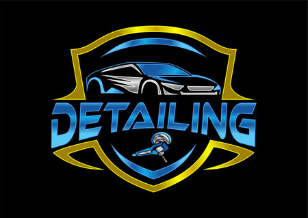 car detailing logo, sticker illustration vector graphic modern design blue yellow color template suitable for use for automotive business brandingのイラスト素材