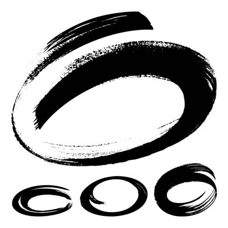 Set of black marker text selection. Hand drawn circle and oval markers isolated on white background.のイラスト素材
