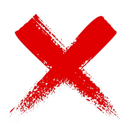 Design of red wrong mark. Grunge letter X. Red cross sign. Hand drawn illustration isolated on white background.のイラスト素材