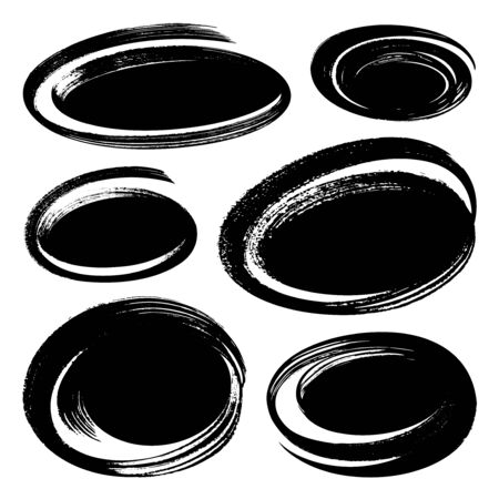 Set of black marker text selection. Hand drawn circle and oval markers isolated on white background.のイラスト素材