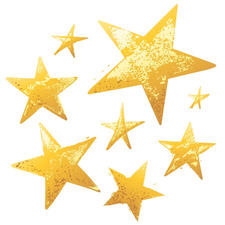 Set of gold hand drawn vector stars isolated on white background.のイラスト素材