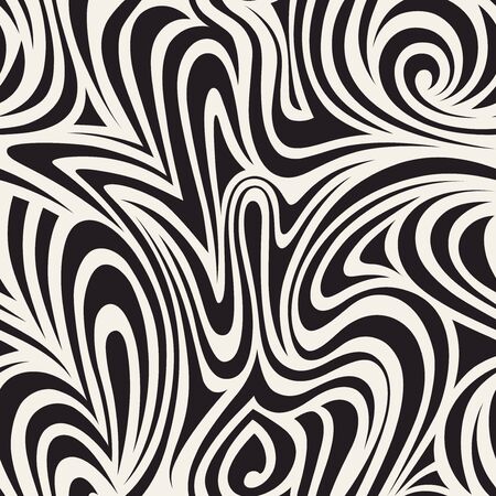 Abstract seamless pattern with linear waves. Endless stylish texture. Black and white background. Can be used as swatch for illustrator.のイラスト素材
