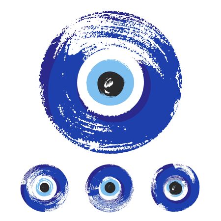 Hand drawn Turkish eye. Symbol of protection Turkey, Greese, Cyprus, Crete. Magic item, attribute. Amulet - blue Turkish Fatima's Eye.のイラスト素材