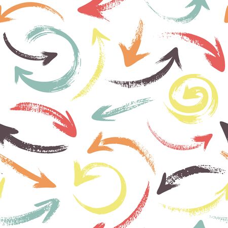 Seamless Pattern with colorful hand drawn arrows on white background.のイラスト素材