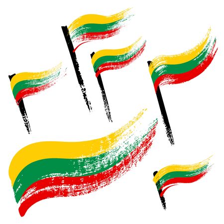 Set of national symbols - grunge flags of Lithuania isolated on white background. Hand-drawn illustration. Flat style.のイラスト素材