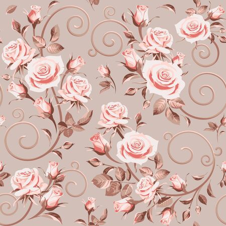 Seamless floral patterns with pink flowers - roses on a light background.のイラスト素材
