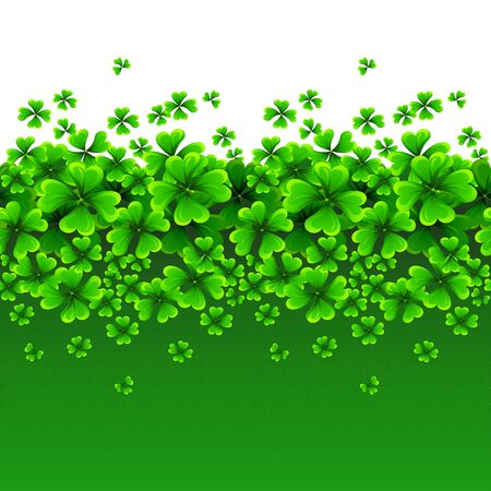Illustration - Saint Patrick's day. seamless horizontal border with green Clover on white background.のイラスト素材