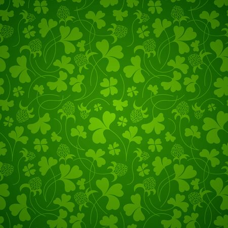 Seamless Pattern - Saint Patrick's day with silhouettes of Clover on green background.のイラスト素材