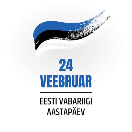 Anniversary of the Republic of Lithuania. Banner for the Estonian Independence Day with flag and text on white background. Hand-drawn illustration.のイラスト素材