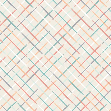 Seamless striped pattern with diagonal lines isolated on white background. Hand drawn illustration. Monochrome texture. Colorful grid.のイラスト素材