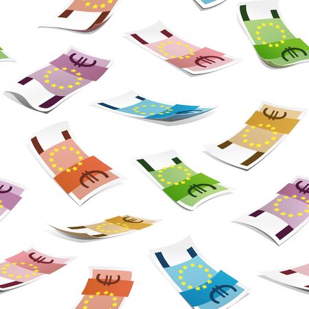 Seamless pattern with money isolated on white background. Euro banknotes.のイラスト素材