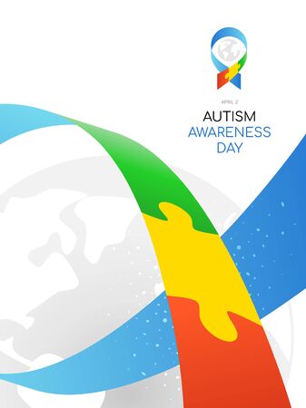Autism Awareness Day. Colorful illustration on white background. Puzzle - symbol of the event.のイラスト素材