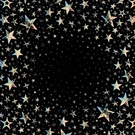 Galaxy with color stars. Star sky on black background - meteoroid, comet, asteroid, stars.のイラスト素材