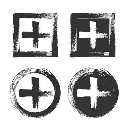 Set of plus symbols. Sign in hand drawn style. Illustration isolated on white background.のイラスト素材