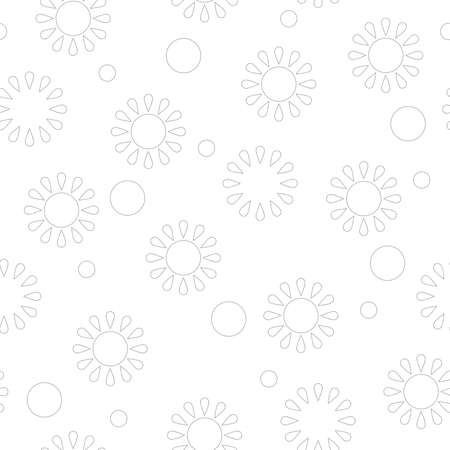 Seamless pattern with gray linear icons of sun isolated on white background.のイラスト素材