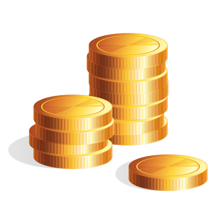 Gold coin stack. Money coin icon design business concept. Illustration on a transparent or white background.のイラスト素材