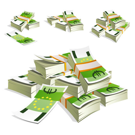 Set of money isolated on white background. Packing in bundles of banknotes. One hundred euro banknote.のイラスト素材