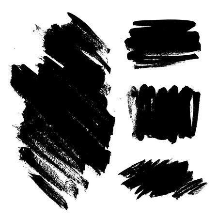 Set of hand drawn paint, ink brush strokes, brushes, lines. Dirty artistic design elements, boxes, frames for text. Abstract black and white background.のイラスト素材