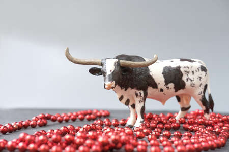 2021 year of the ox or bull. new year poster with toy bullの写真素材