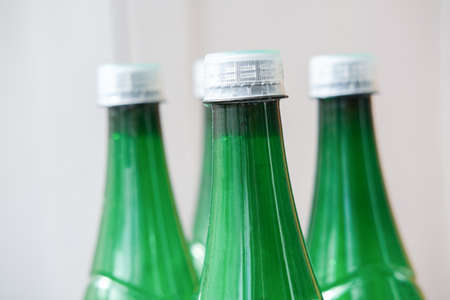 Green plastic bottles. Plastic waste. reuse, refuse, recycle. sustainable garbage separation. Recycling plastic. Stop nature pollution, ecology environment protection concept. Selective focusの写真素材