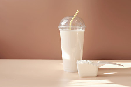 whey protein cocktail in a disposable cup