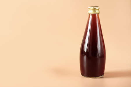 cold brew coffee in glass bottle. Coffee to go concept. eco packaging for everyday drinks. copy space.の写真素材