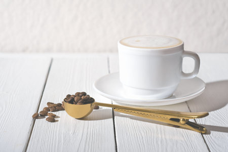 cup of cappuccino on a wooden table, enjoying the good moment, simple pleasures, slow life, digital...