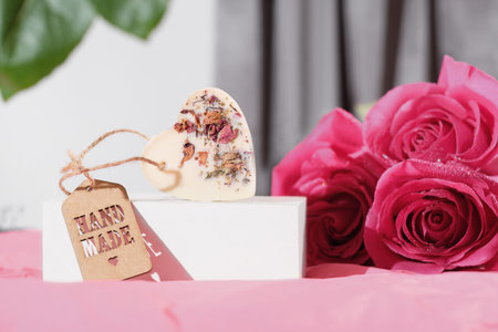 Aroma coconut wax sachet. Rose scented. Florentine sachet. hand made rose petals home aromatizer for closet and textile. fresh cozy homeの写真素材