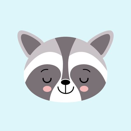 Raccoon cute cartoon sleepeng animal icon isolated on blue background, vector illustration.のイラスト素材