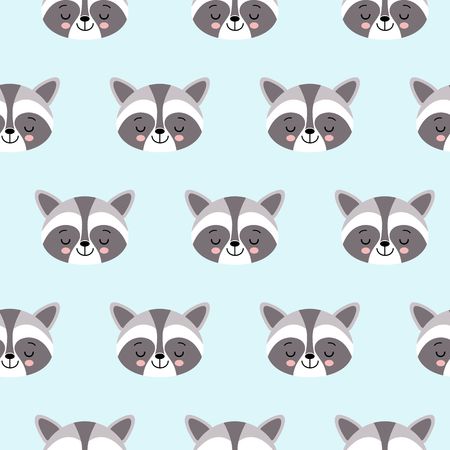 raccoon cute seamless pattern, cartoon background, vector flat illustrationのイラスト素材