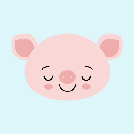 Cute sleeping pink pig. Happy New Year. Chinese symbol of the 2019 year. Excellent festive gift card. Vector illustration.のイラスト素材