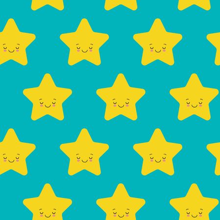 Vector illustration. Seamless pattern with falling cute yellow stars white background. Weather symbol.のイラスト素材