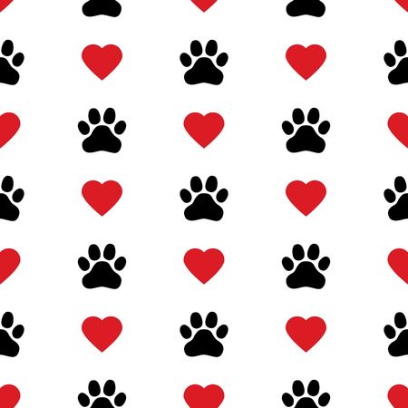 Dog Paw Cat Paw heart love puppy foot print kitten valentine vector Seamless Pattern wallpaper backgroundのイラスト素材