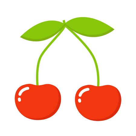 Red cherry vector icon. Cherry closeup. Red cherry isolated on white background.のイラスト素材
