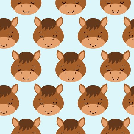Cute sleeping horse seamless pattern on blue background. flat style.のイラスト素材