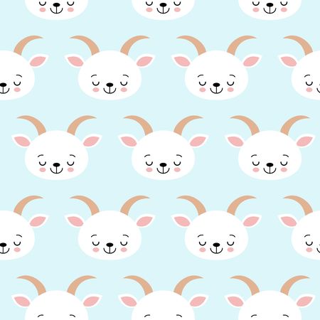 Cute Cool Seamless Pattern Baby Animals Farm Goat . Pattern suitable for posters, postcards, fabric or wrapping paper.のイラスト素材